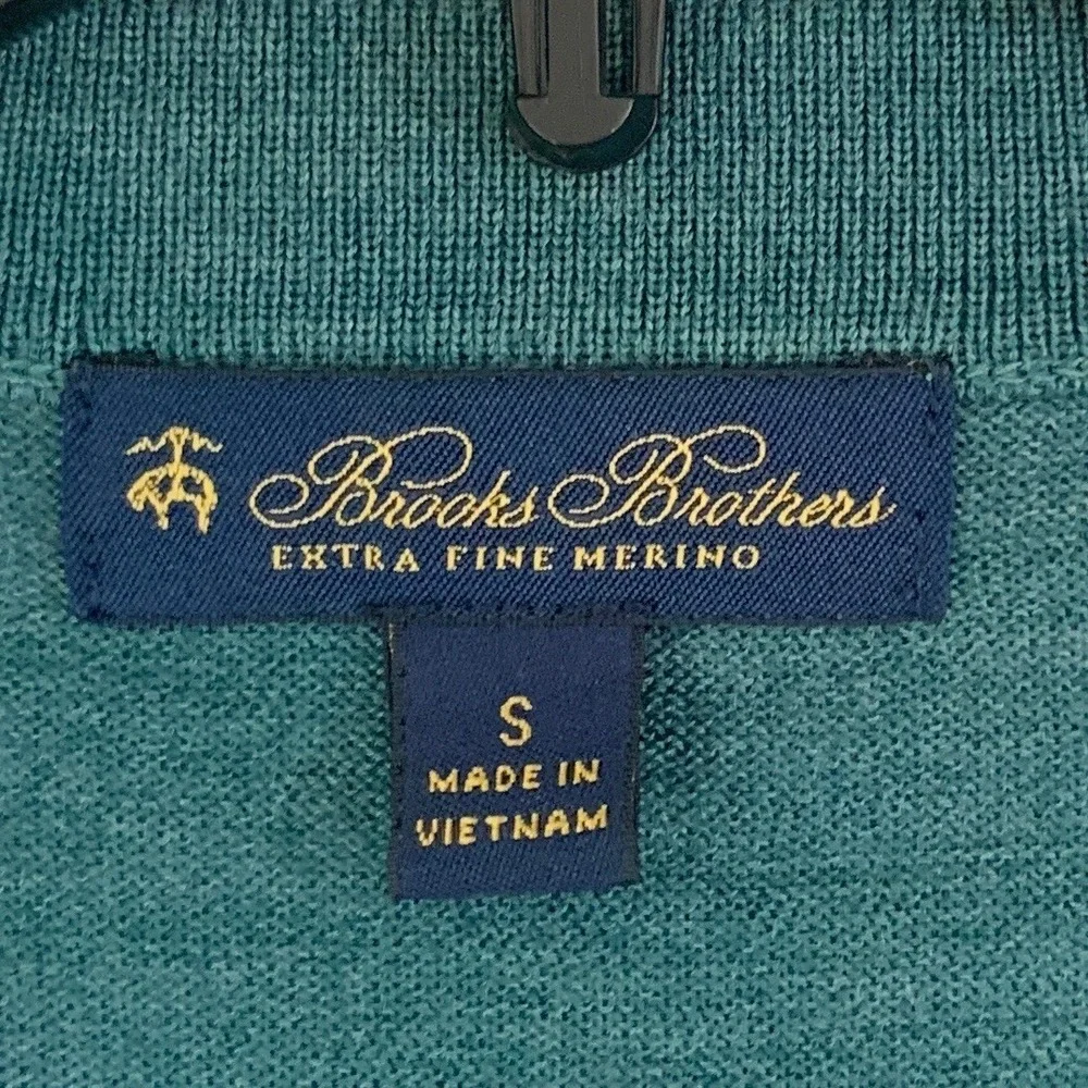 Brooks Brothers Sweater Mens Small Green Extra‎ Fine Merino Wool V-Neck Pullover